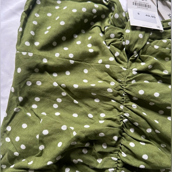 Zara Linen Blend Polka Dot Mini Dress Green White Size Medium - Picture 3 of 10
